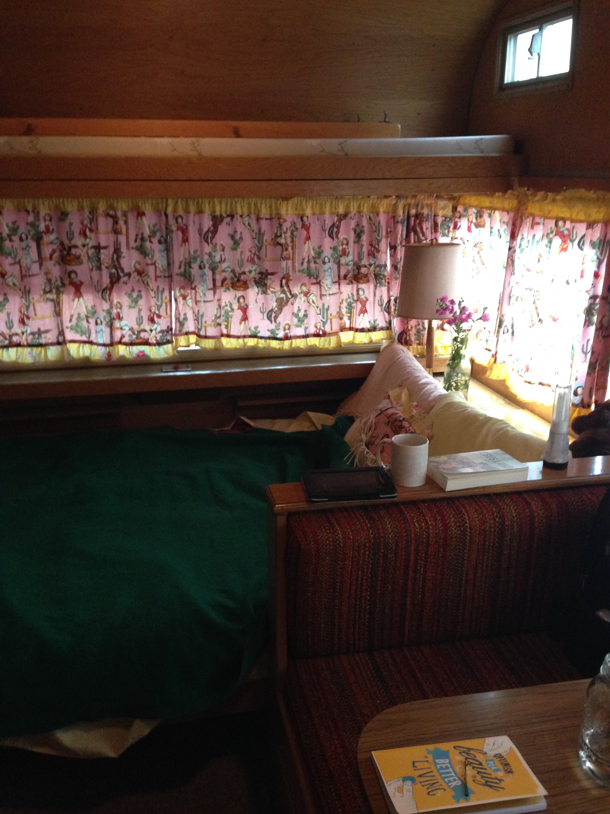 My little trailer INSIDE for two nights staying with dear friends Xandra and David and Jasmin